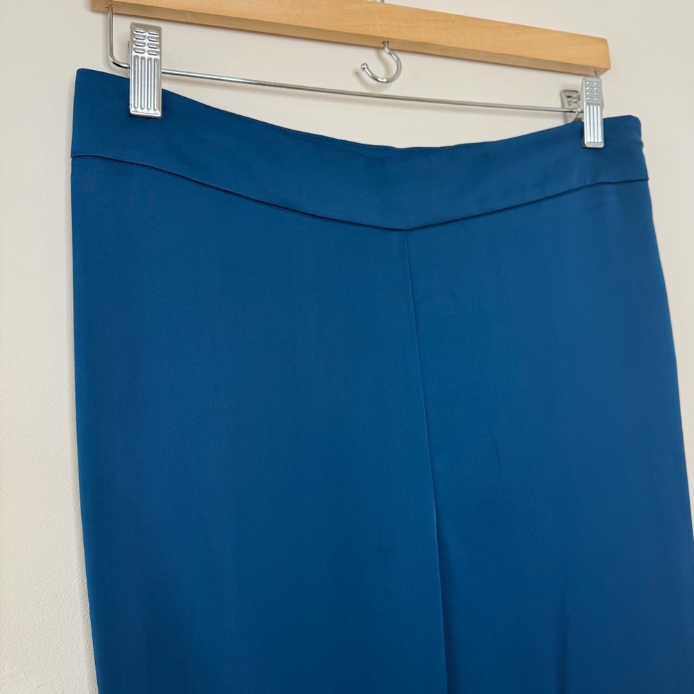 Ann Taylor Teal Satin Wide Leg Pants Fully Lined Side Zip Elegant Career Evening - Picture 5 of 10